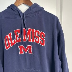Genuine Stuff Ole Miss Rebels Mens Large Navy Blue Embroidered Hoodie Sweatshirt
